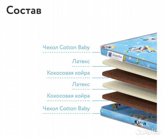 Детский матрас Дримлайн BabyMix Slim 60х120х8