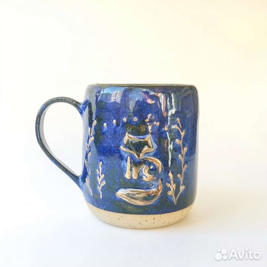 Керамическая чашка ручной работы с лисой и сердцем