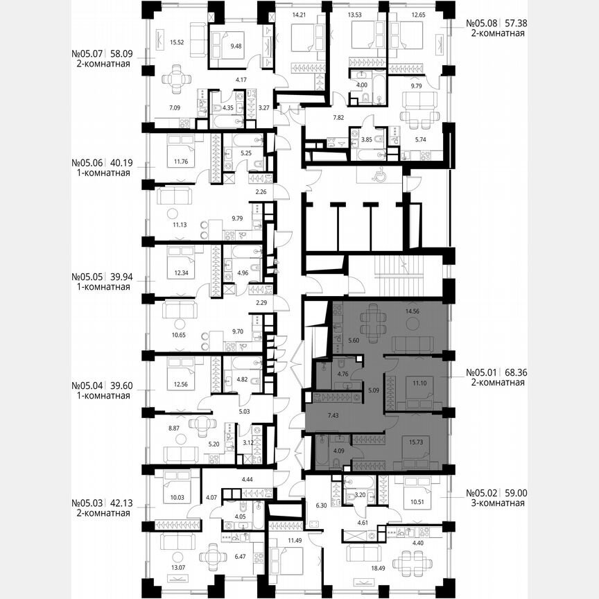 2-к. квартира, 68,4 м², 5/27 эт.