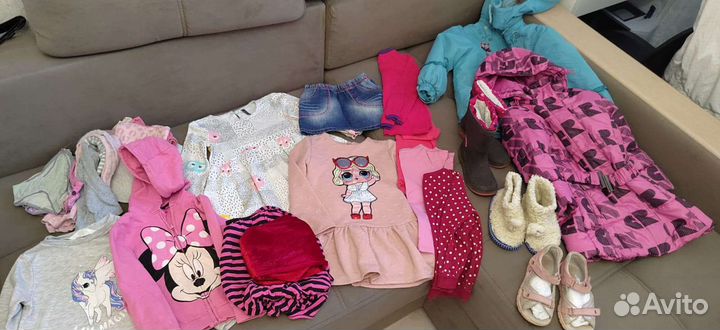 Вещи пакетом для девочки и обувь 110-116
