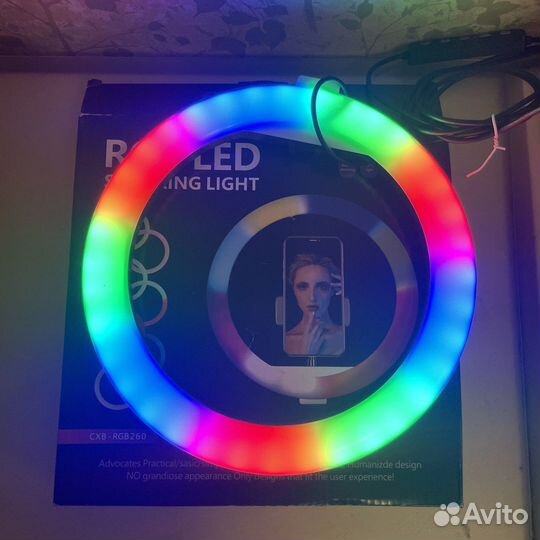 Кольцевая селфи лампа rgb led новая 26 см