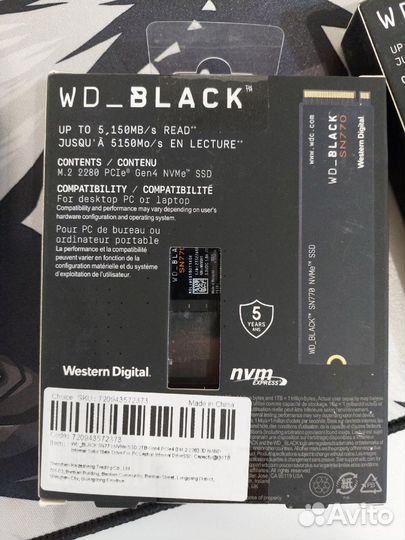 Новый SSD Western Digital WD black SN770 1tb M.2