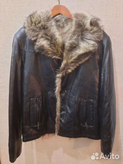 Куртка мужская, (эко-кожа),мех натуральный, р48
