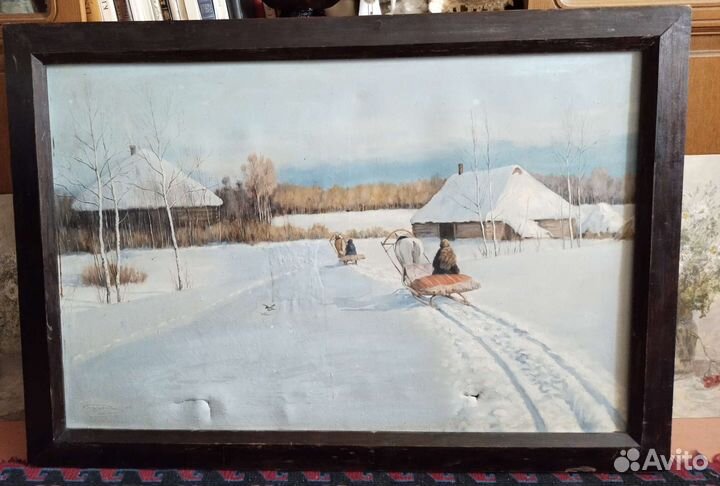 Старая картина холст,масло 110*77