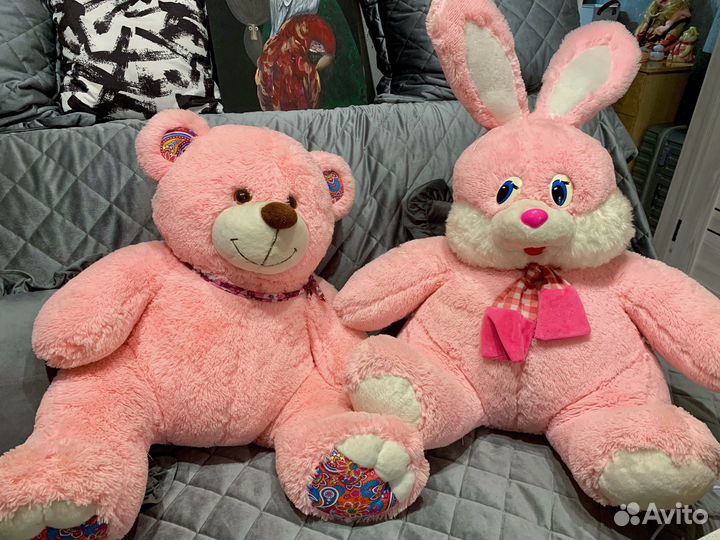 Мягкие игрушки заяц, медведь новые