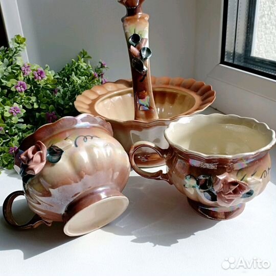Кофейные чашки и конфетница ручная работа керамика