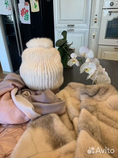 Шапка норковая женская вязаная