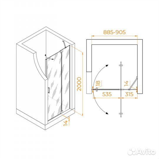 Дверь душевая прозрачная 1000мм черный RGW HO-014B