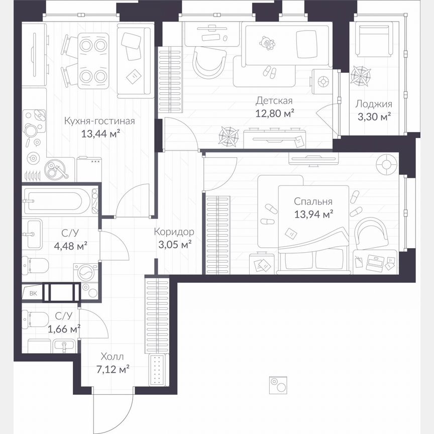 2-к. квартира, 58,1 м², 8/11 эт.