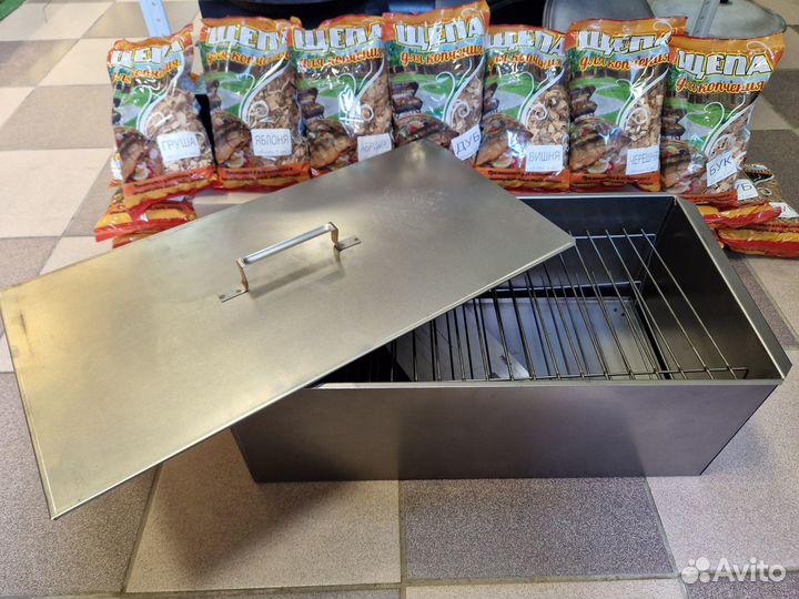 Коптильни нержавейка, сталь, домиком, щепа