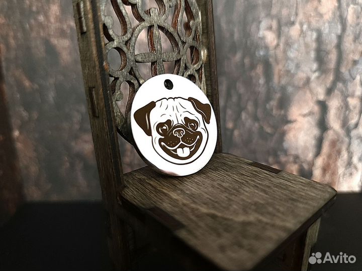 Готовый адресник для собаки Мопс 25мм
