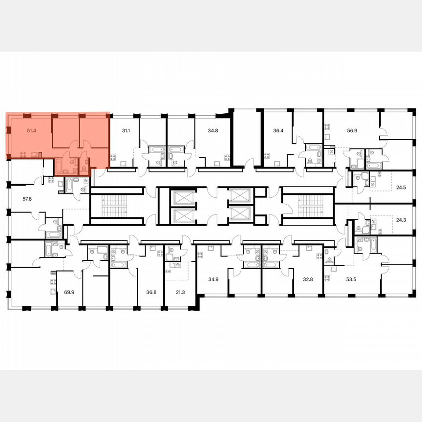 2-к. квартира, 51,4 м², 27/32 эт.