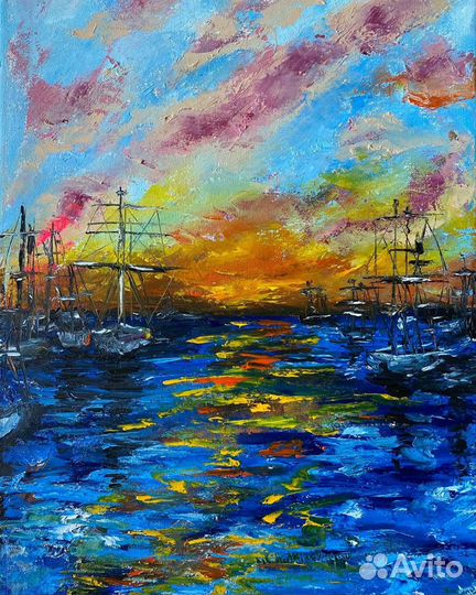 Картина маслом на холсте морской пейзаж объёмная