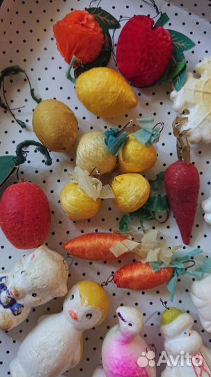 Ватные Пластиковые Пенопласт елочные игрушки СССР