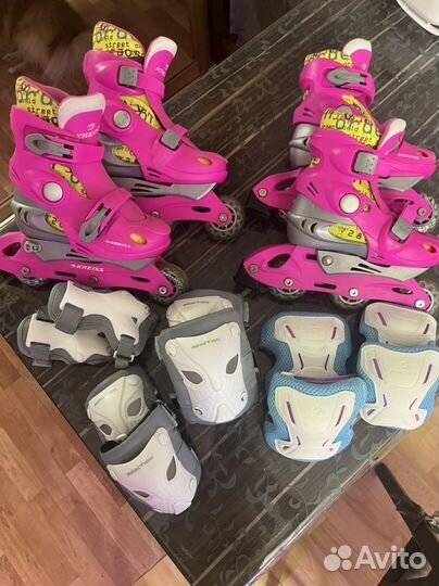 Коньки роликовые с защитой и шлем