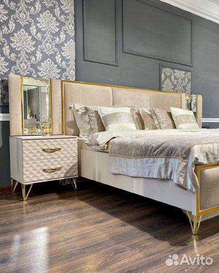 Спальня Lara кр 1,6/1,8 4/5 ст шкаф бежевый глянец