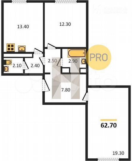 2-к. квартира, 62,7 м², 1/17 эт.
