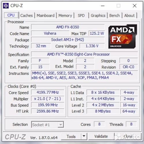 Процессор AMD FX-8350 4.0ghz 8 ядер 8 потоков