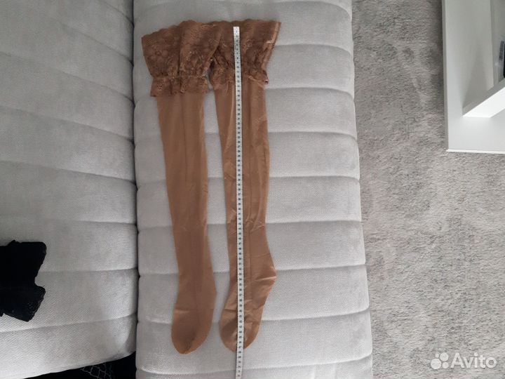 Чулки ажурной силиконовой резинкой две пары Новые