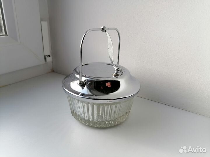 Сахарница стекло металлическая крышка СССР
