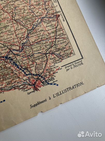 Карта антикварная 1916 года Первая Мировая война