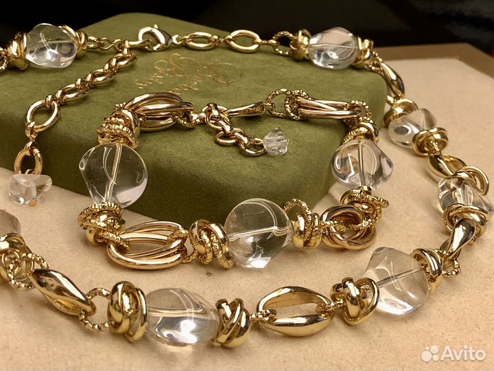 Колье браслет серьги хрусталь позолота