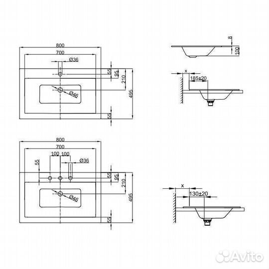 Bette Loft Раковина 80х49.5х10см., встраиваемая сверху, без отв., без перелива, сталь, цвет: белый
