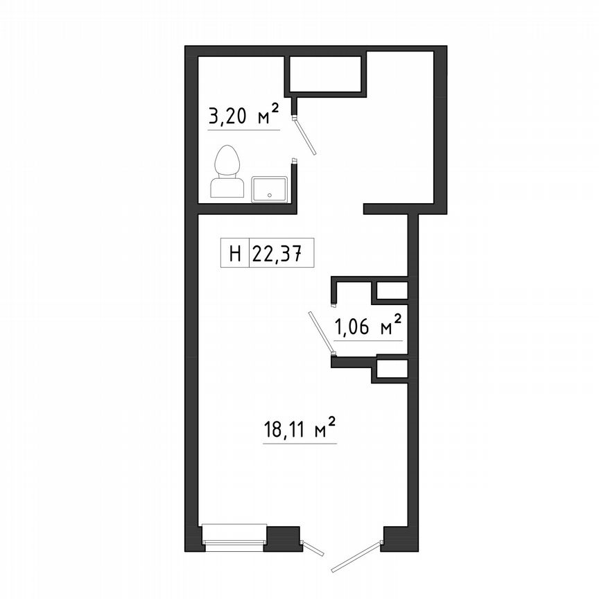Апартаменты-студия, 22,4 м², 1/8 эт.