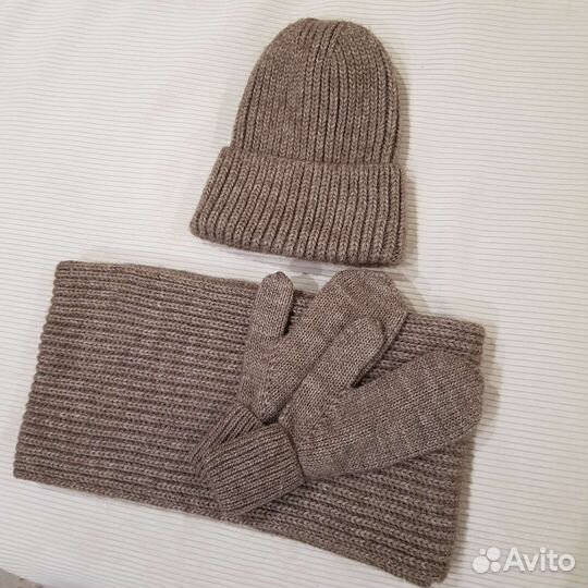 Шапка шарф варежки комплект женский