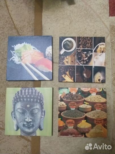 Постеры на рамке 4 штуки 15х15 см