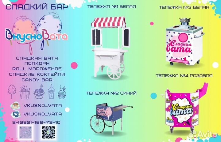 Сладкая вата,Candy Bar,Попкорн,Жареное мороженое