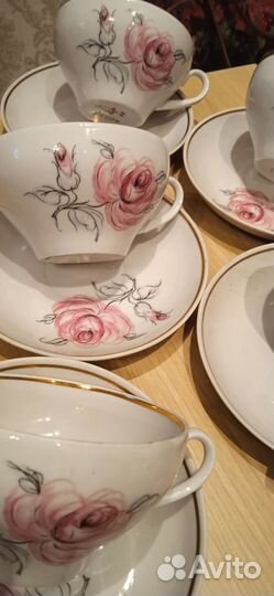 Чайный сервиз СССР Дулево Розы и Вербилки