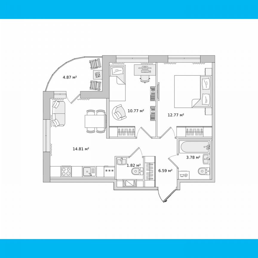 2-к. квартира, 55,4 м², 8/15 эт.