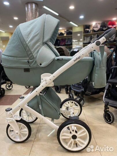 Коляска porto 2в1 (Indigo)(шалфей кожа+шалфей лён)