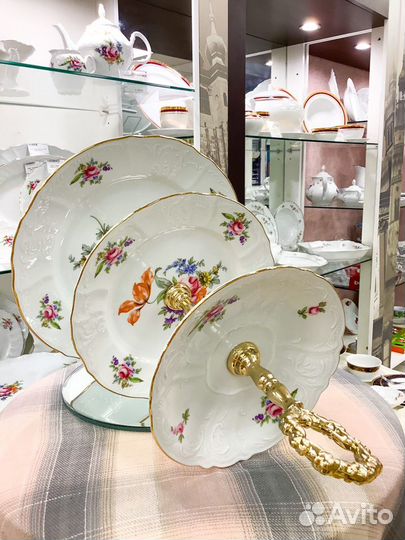 Этажерка 3-х ярусная, « Мейсенский букет» Чехия