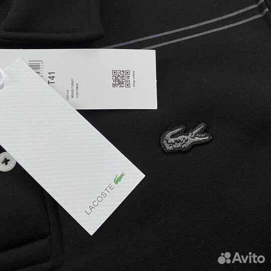 Свитшот lacoste на пуговицах черный (флис)