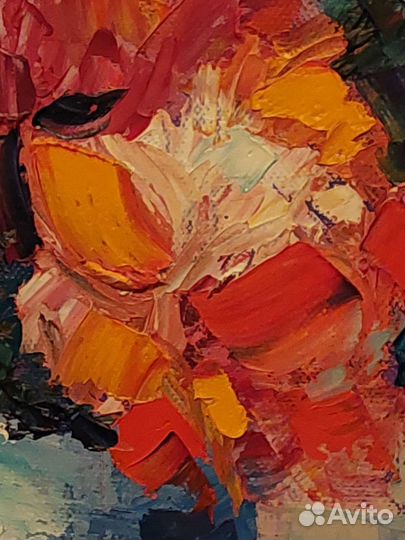 Картина маслом на холсте,пионы в вазе