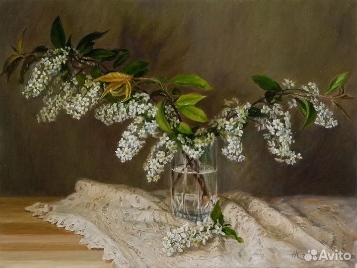 Картина маслом черемуха цветет