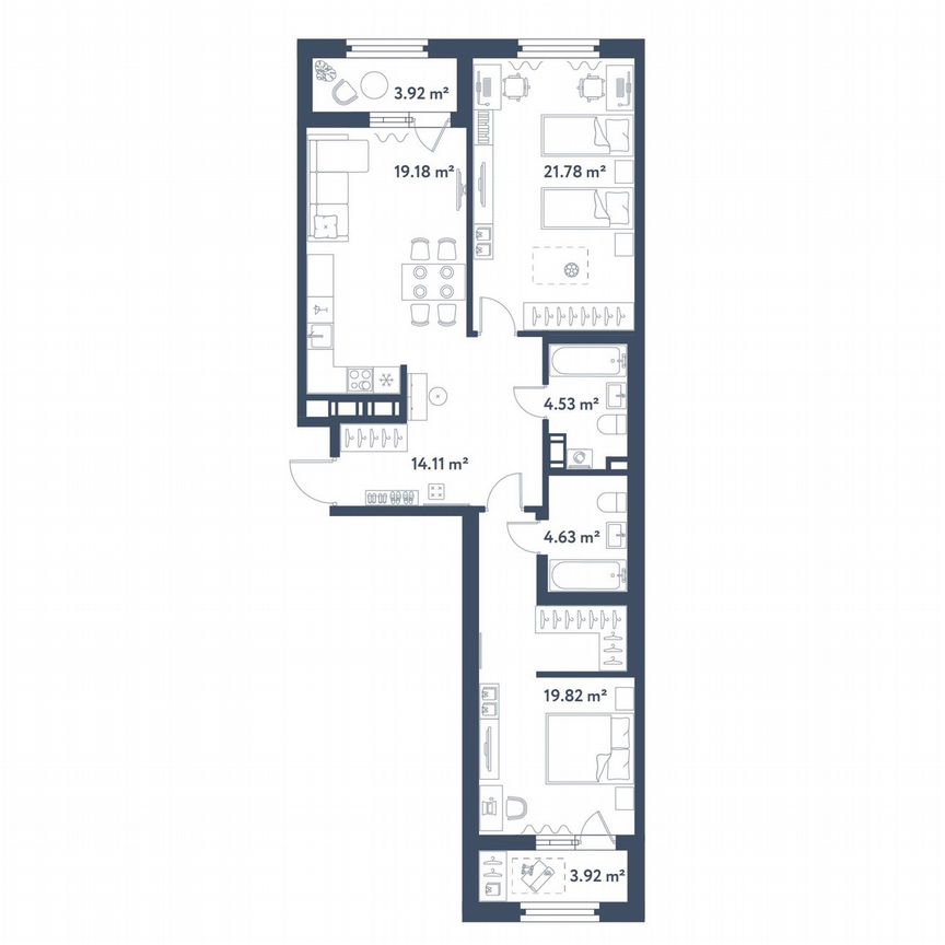 2-к. квартира, 88 м², 6/11 эт.