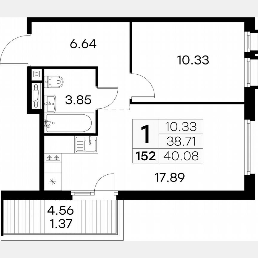 1-к. квартира, 40,1 м², 3/15 эт.