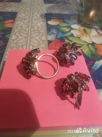 Серебряный комплект с гранатами Чехия 1970х годы