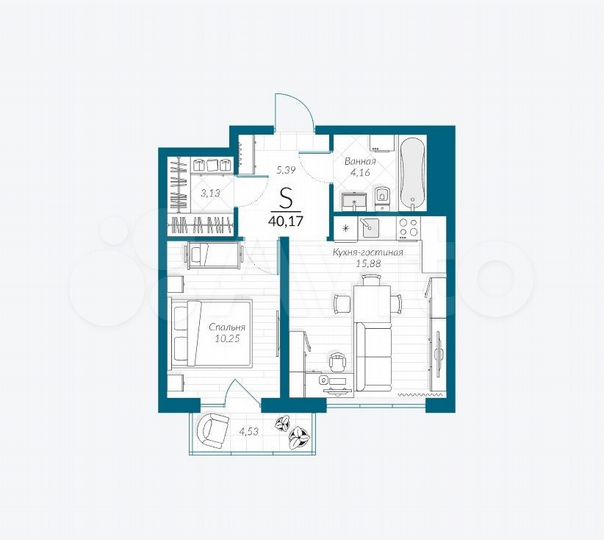1-к. квартира, 40,2 м², 6/18 эт.