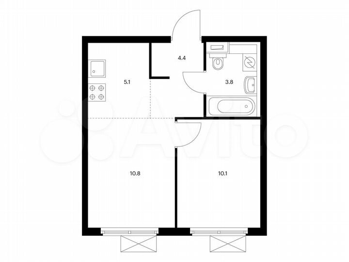 2-к. квартира, 34,2 м², 10/15 эт.