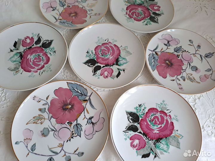 Тарелки лфз Розовая ветка, фарфор СССР