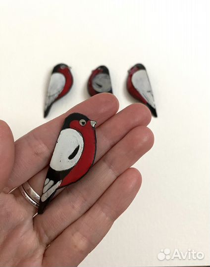 Брошь, горячая эмаль, снегирь