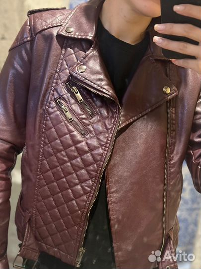 Кожанка женская бордовая бу