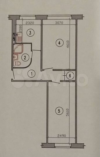 2-к. квартира, 44,3 м², 1/5 эт.