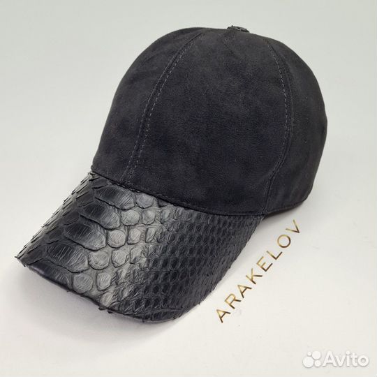 Мужская кепка из натуральной замши и кожи питона