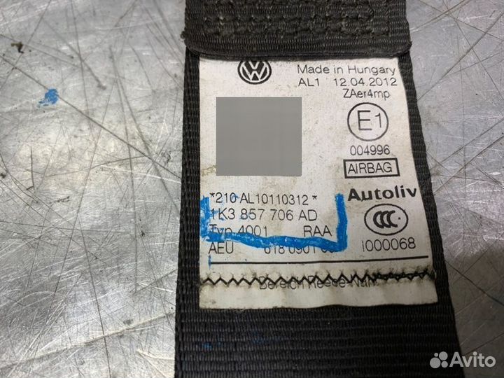 Ремень безопасности Volkswagen Golf Vi 2009-2013