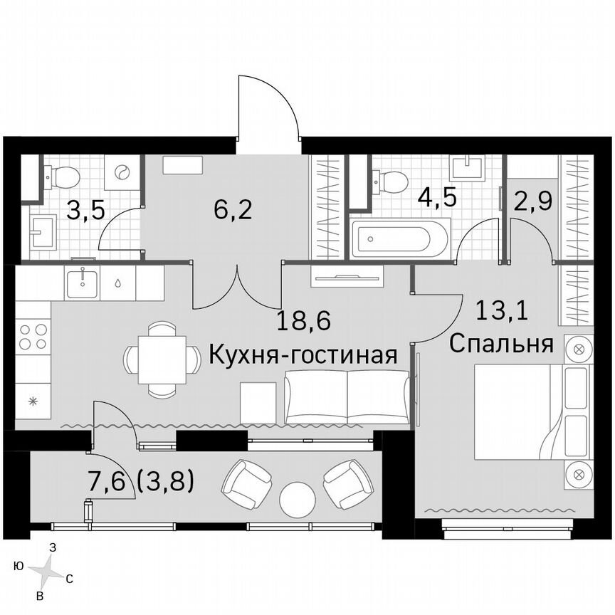 1-к. квартира, 52,6 м², 4/4 эт.